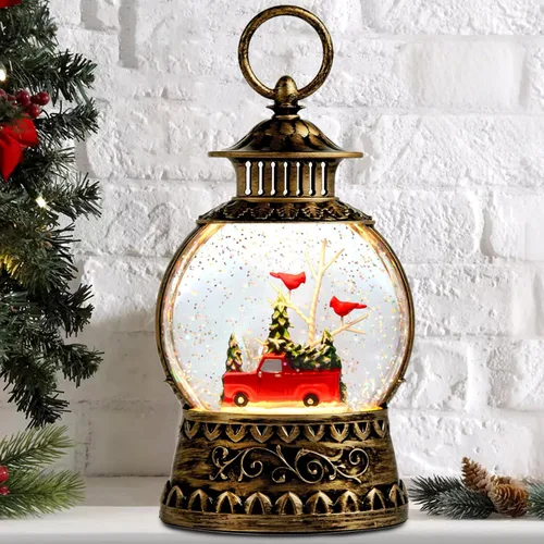 Miniatura 13 de Globo de nieve de muñeco de nieve de Navidad, linterna musical de muñeco de nieve con temporizador de 6 horas, USB, funciona
