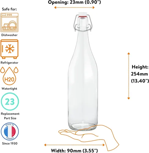 Miniatura 3 de Le Parfait Botellas francesas de vidrio con tapa abatible, 1 litro (32 onzas), paquete de 3 botellas herméticas a prueba de fugas para kombucha