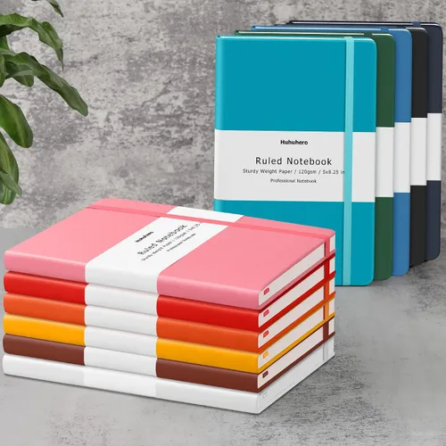 Miniatura 5 de Huhuhero Cuaderno Diario, Diario de Líneas Rayadas, Tapa Dura Papel Premium Grueso de 120gsm con Cuaderno de Cuero Sintético para Escribir