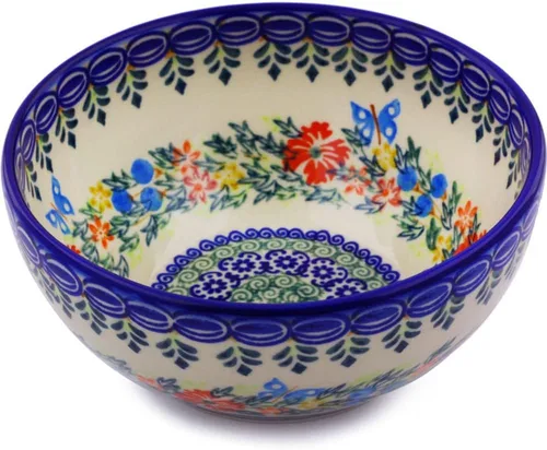 Miniatura 16 de Auténtico cuenco de cerámica polaca de 6 pulgadas en diseño de aciano azul, hecho a mano en Bolesławiec Polonia por Ceramika Bona + certificado