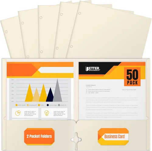 Miniatura 22 de Better Office Products Carpetas portafolio de dos bolsillos, paquete de 50 unidades, color negro, carpetas de papel tamaño carta, 50 piezas