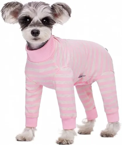 Miniatura 13 de Traje de recuperación a rayas para perros, mameluco para cachorros después de la cirugía para perros hembras y machos, pijama de manga larga tipo