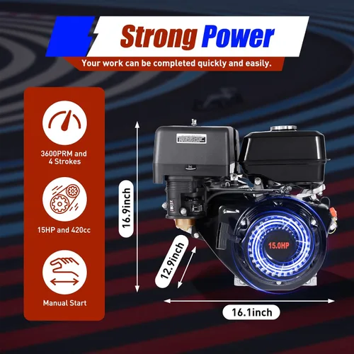 Miniatura 5 de Motor de gas de 4 tiempos 420CC 15HP Motor de gasolina OHV Motor de gasolina Recoil Pull Air Cooling 9KW 3600Rpm Go Kart Motor Single Cylinder