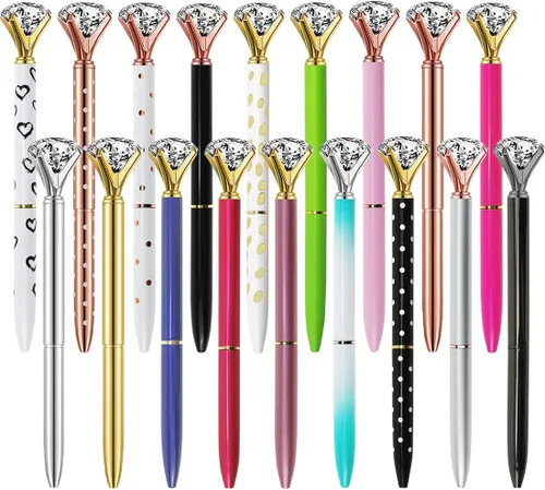 Miniatura 9 de Oddmoal Bolígrafos de diamantes divertidos y elegantes para mujer, bolígrafos de metal brillante, tinta negra, 12 unidades (colores mezclados)