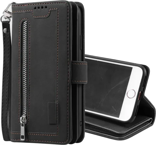 UEEBAI Funda tipo cartera para iPhone SE 2022 5G/iPhone 7/iPhone 8/iPhone SE 2020, retro con 9 ranuras para tarjetas, bolsillo con cremallera, funda