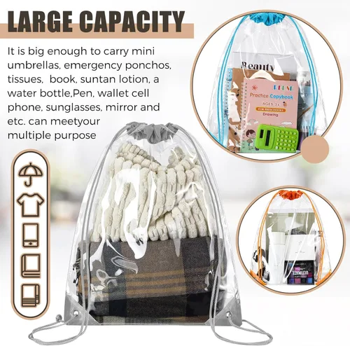 Miniatura 4 de 50 bolsas transparentes con cordón, bolsas de PVC deportivas, a granel, transparente, para estadio, impermeable, mochila transparente para gimnasio