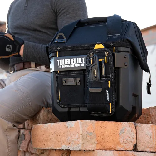 Miniatura 9 de ToughBuilt ClipTech Series - Bolsa de herramientas de boca masiva de 12 pulgadas, diseño de cuerpo duro de apertura amplia con 25 bolsillos, base