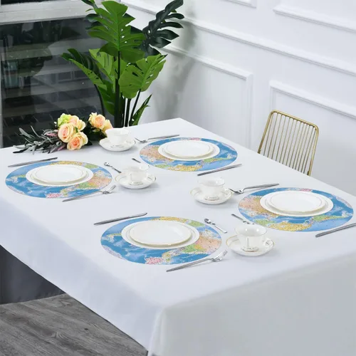 Miniatura 5 de Manteles individuales redondos con mapa del mundo para mesa de comedor, lavables, resistentes al calor, manteles antideslizantes para cocina