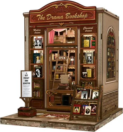 Miniatura 9 de Kit de rincón de libros Fsolis, kit de manualidades para casa de muñecas en miniatura para adultos, decoración para estantería, cumpleaños