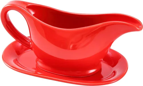 Bruntmor - Recipiente y bandeja de cerámica para salsa, para aderezos de ensalada, leche, caldo, crema, apto para microondas y lavavajillas, 20