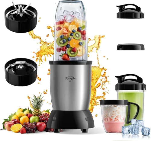Miniatura 10 de Sangcon Licuadora de batidos de 1000 W para cocina, licuadoras para batidos con (3) tazas (2) cubiertas de boquilla, (1) tapa de almacenamiento (1)