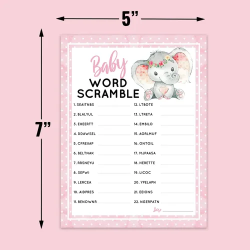 Miniatura 3 de Juego y actividad para baby shower con temática de elefante rosa, fácil de jugar, revelación de género, nuevos padres, mujeres, hombres o niños, 5 x