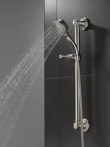 Miniatura 2 de Cabezal de ducha de mano Delta Faucet con barra deslizante de 9 chorros con manguera, Cabezal de ducha de mano cepillado en níquel, Barra deslizante