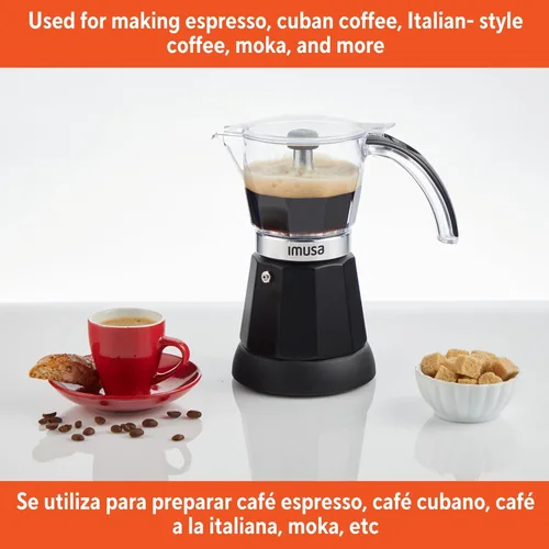 Miniatura 7 de Imusa - Máquina eléctrica para hacer espresso de 6 o 3 tazas, color negro, para café cubano, moka y bebidas de espresso