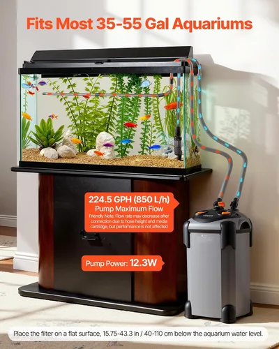 Miniatura 2 de VEVOR Filtro de recipiente de 224.5 GPH, filtro externo de acuario de 3 etapas con potente bomba, máquina de limpieza de circulación de agua