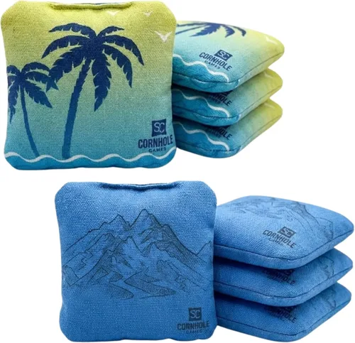Miniatura 25 de Bolsas Profesionales de Cornhole de Doble Cara - 16 oz 6x6 con Relleno de Resina Premium - Bolsas de Frijoles Pro de Torneo Oficial Rojo/real