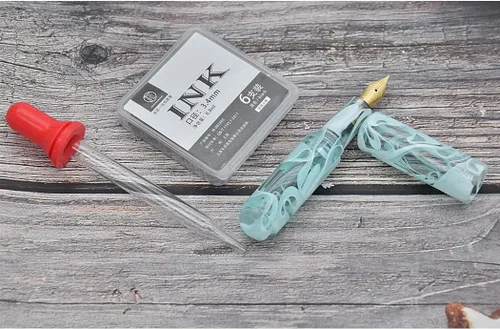 Miniatura 3 de Mini pluma estilográfica acrílica de resina fina pluma de bolsillo de viaje, juego de estuche para bolígrafo de escritura, llenado de botellas