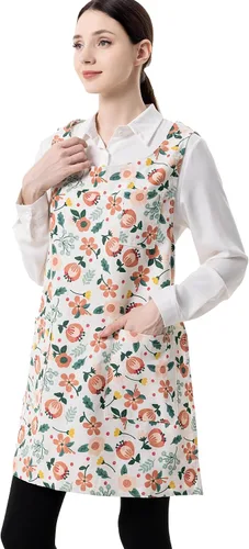 Miniatura 12 de Delantales de talla grande para mujer con bolsillos, delantales de algodón y lino, delantales para hornear, cocina, cocina