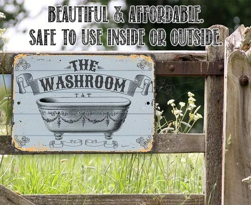 Miniatura 4 de Letrero de metal – The Washroom – Letrero de metal duradero – Uso en interiores y exteriores – Gran decoración de baño y regalo de menos de $20