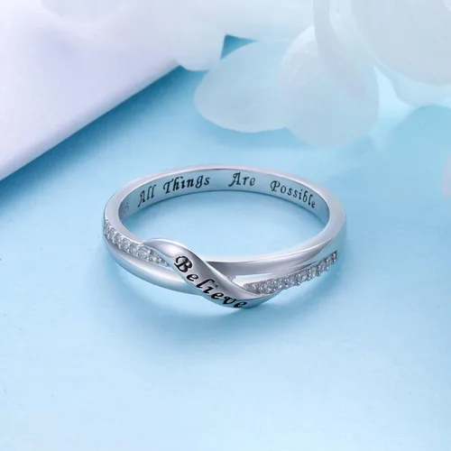 Miniatura 4 de Joyería inspiradora de plata de ley grabada Believe All Things are Possible - Anillo de banda para mujer y novia, talla 5-10