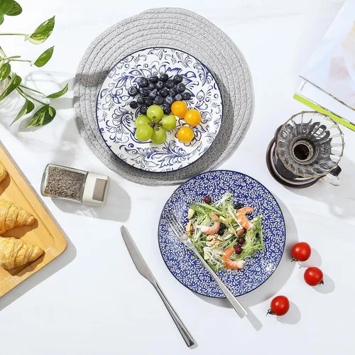 Miniatura 4 de KitchenTour - Platos llanos de cerámica, platos de ensalada de 8.5 pulgadas, juego de 4, platos para servir postres, pasta, filetes, lavavajillas