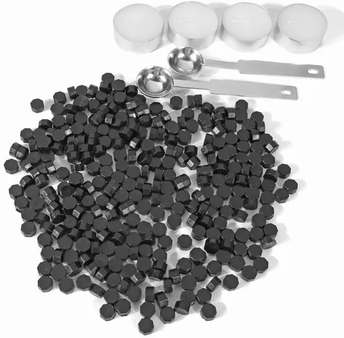 Miniatura 2 de Yoption - Juego de 300 cuentas de cera octágona, con 2 cucharas de fusión y 4 velas para sobres de invitación de boda, envoltura de regalo (negro)