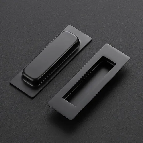 Miniatura 2 de Ravinte 1 paquete de manijas de puerta corredera de armario negro con tiradores negros empotrados de 4.72 pulgadas de largo, tiradores de dedo