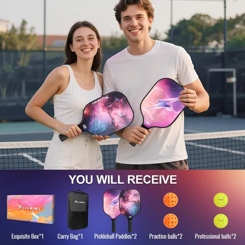 Miniatura 7 de Pickleball Paddles Set of 2 Paddles 4 Balls and 1 Bag Pickleball Set 16MM Fiberglass Pickleball Paddle for Men Women, Pickleball Gifts for Women/Men