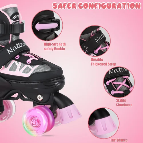 Miniatura 2 de Nattork - Patines de ruedas para niños y niñas, 4 tamaños, patines ajustables con ruedas iluminadas, divertidos patines para niños pequeños, Rosa