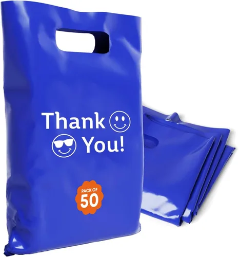 Miniatura 27 de Bolsas de plástico con asas – Bolsas de mercancía de 12 x 15 pulgadas para pequeñas empresas – Bolsas troqueladas para compras minoristas y Negro