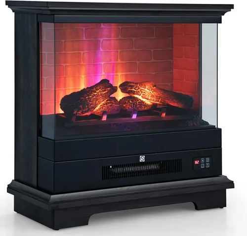 SIMOE Chimenea eléctrica de 27 pulgadas, chimenea independiente con chimenea, llama 3D y 7 colores de llama, protección contra sobrecalentamiento,
