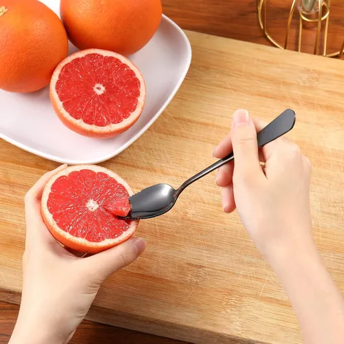 Miniatura 2 de 5 piezas de cucharas para pomelo, juego de utensilios de cuchara para pomelo de acero inoxidable, borde dentado y mango de calibre grueso
