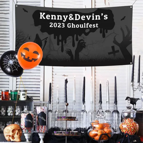 Miniatura 16 de Cartel personalizado de Feliz Halloween para fiesta, añade tu texto en la pancarta, decoraciones de Halloween personalizadas para interiores