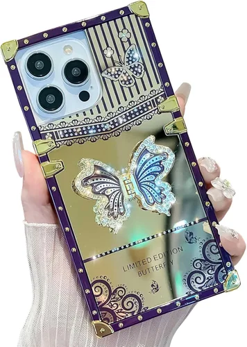 Miniatura 11 de Bonita funda compatible con Samsung Galaxy S22 Ultra, soporte plegable de lujo con diseño de mariposa brillante para mujeres y niñas, funda Blanco