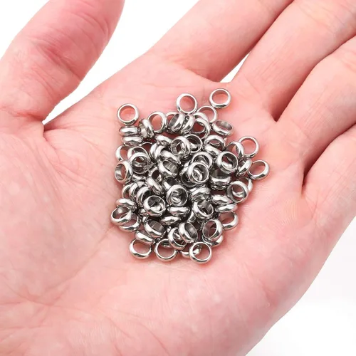 Miniatura 5 de BEADIA Cuentas espaciadoras de acero inoxidable de 0.236 x 0.078 pulgadas (0.236 x 0.079 in) para hacer joyas de bricolaje, 100 unidades con agujero