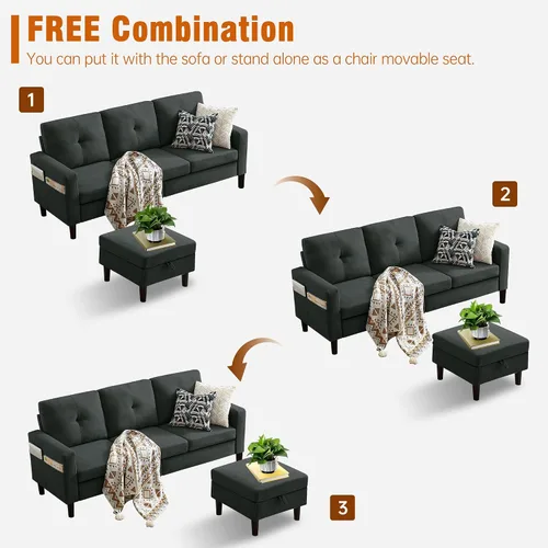 Miniatura 4 de Sofá Seccional Sofás para Sala de Estar, Sofás Seccionales Modulares de 3 Asientos en Forma de L con Almacenamiento y Chaise Reversible, Tela