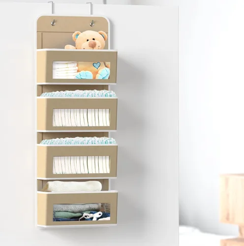 Miniatura 4 de Simple Houseware - Organizador colgante con 4 bolsillos con ventana transparente para puerta de armario, baño, despensa, color beige