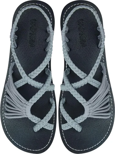 Capana Sandalias planas tejidas para mujer, sandalias trenzadas con tiras, sandalias de playa para mujer, sandalias bohemias de cuerda, zapatos
