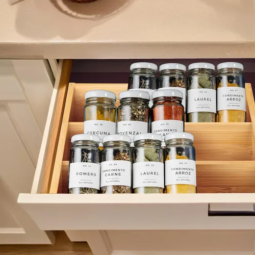 Miniatura 6 de Organizador de especias de bambú para 18 tarros, soporte de madera compacto de 3 niveles para encimera de cocina o cajón de gabinete, se adapta a