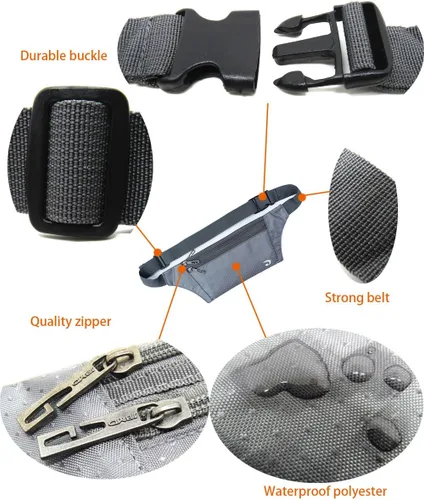 Miniatura 64 de Bolsa de cintura ultrafino con ranuras c/visualización para tarjeta de crédito, para deportes, aire libre, correr, caminar, viajes.