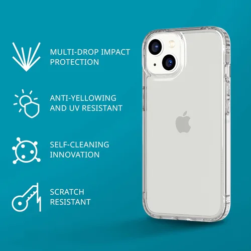 Miniatura 2 de tech21 Funda transparente para iPhone 14 Evo, resistente a los arañazos, absorción de golpes, con protección contra caídas de 12 pies