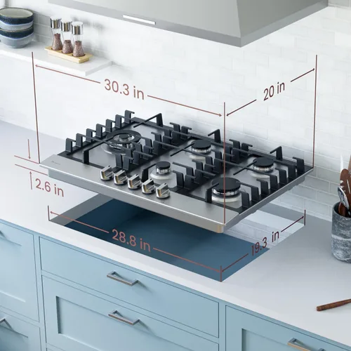 Miniatura 4 de Rangaire RCG301S - Placa de cocina de gas de 30 pulgadas, acero inoxidable, quemadores sellados, rejillas de hierro fundido, controles de quemador