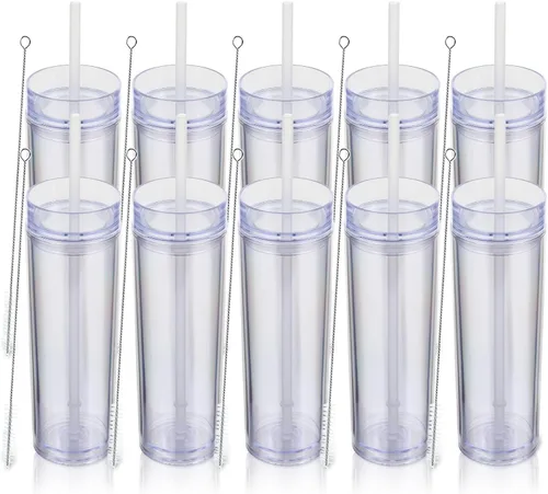 Miniatura 14 de Volhoply Vaso delgado de plástico de 16 onzas con tapa y pajita, paquete de 4 unidades, vasos aislados de doble pared de acrílico mate, sin BPA
