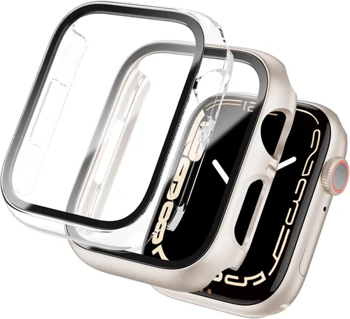Miniatura 19 de Paquete de 2 fundas rígidas de policarbonato compatibles con Apple Watch, con protector de pantalla de cristal templado sin burbujas para accesorios
