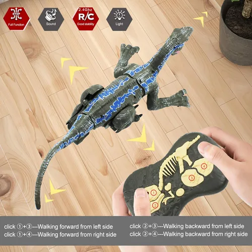 Miniatura 4 de Juguetes de dinosaurio de control remoto para niños robot electrónico de dinosaurio con luz LED y rugido 2.4Ghz simulación RC Velociraptor juguetes