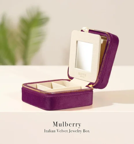 Miniatura 74 de BLUTETE Joyero de viaje organizador de terciopelo con anillos de espejo, aretes, collares, caja organizadora de almacenamiento (negro)