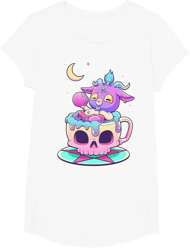 Miniatura 67 de Kawaii Pastel Goth Cute espeluznante Pentáculo Baphomet - Camiseta de cabra, Negro