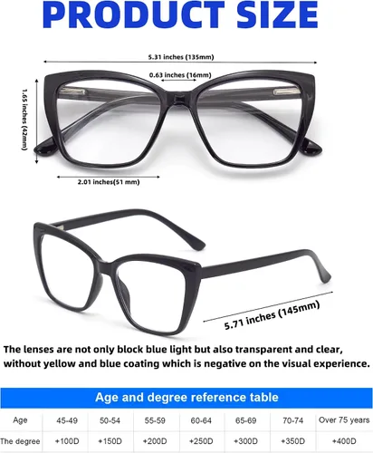 Miniatura 6 de Paquete de 3 lentes de lectura para mujeres, estilo Oprah, con montura de resorte, lentes de bloqueo de luz azul