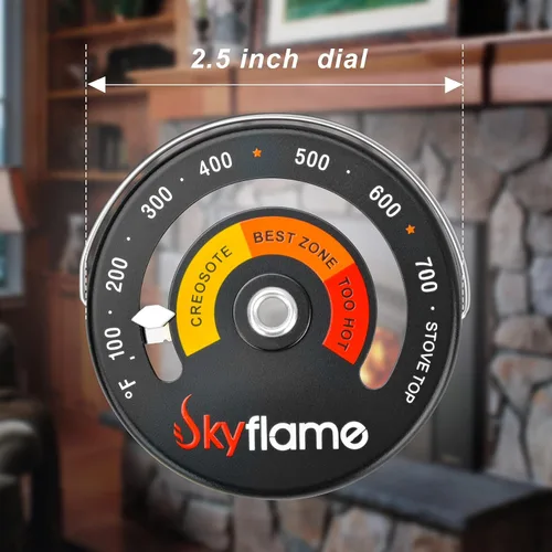 Miniatura 5 de Skyflame Termómetro superior magnético Medidor de temperatura de estufa de madera con dial grande, accesorios de chimenea para estufas de gas/estufa