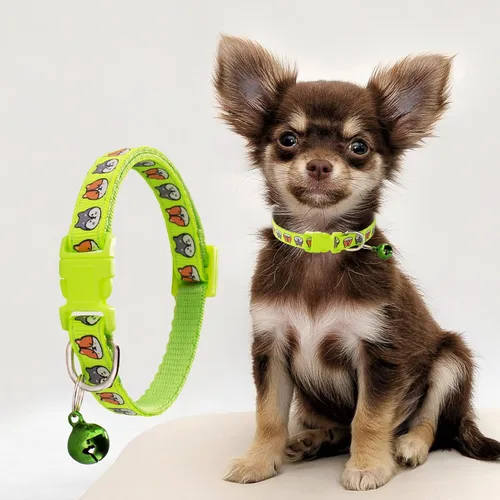 Miniatura 5 de Jecikelon 6 collares ajustables para cachorros, para perros pequeños, collar de poliéster para gatos con campana, collar básico para perros extra